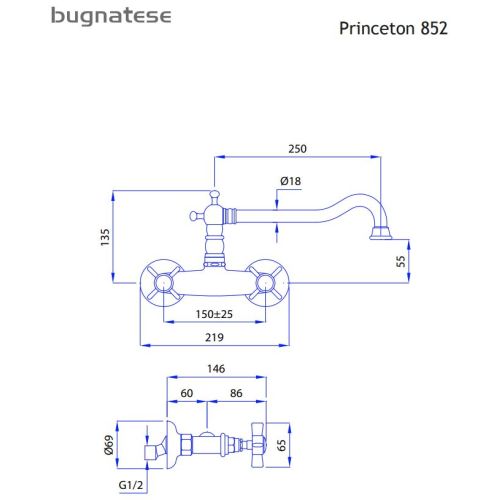 ΜΠΑΤΑΡΙΑ ΚΟΥΖΙΝΑΣ ΤΟΙΧΟΥ BUGNATESE PRINCETON 852 Chrome