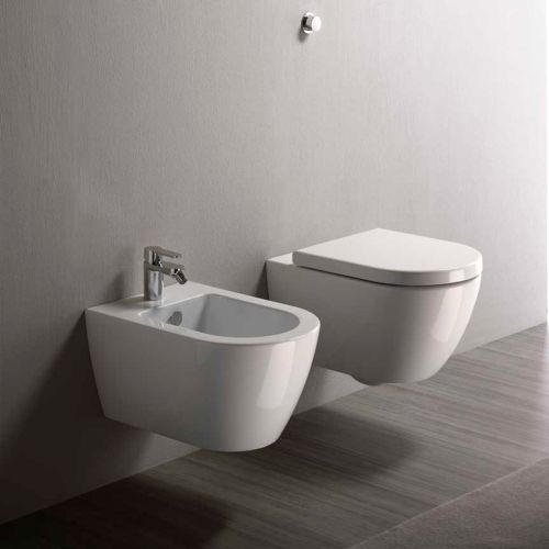 ΛΕΚΑΝΗ WC ΚΡΕΜΑΣΤΗ ΜΕ ΚΑΛΥΜΜΑ GSI PURA Rimless® 882100C White Glossy 55x36 cm