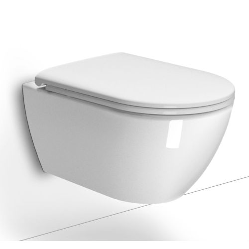 ΛΕΚΑΝΗ WC ΚΡΕΜΑΣΤΗ ΜΕ ΚΑΛΥΜΜΑ GSI PURA Rimless® 882100C White Glossy 55x36 cm