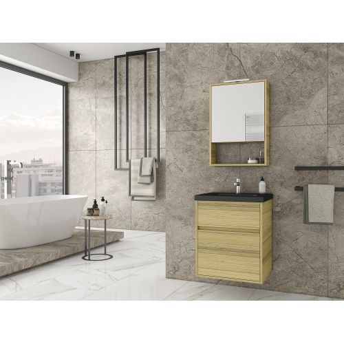 ΕΠΙΠΛΟ ΜΠΑΝΙΟΥ ΜΕ ΝΙΠΤΗΡΑ ΚΑΙ ΚΑΘΡΕΠΤΗ Drop INSTINCT 55 Natural OAK BL 55 cm