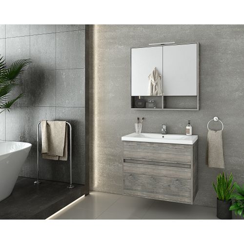 ΕΠΙΠΛΟ ΜΠΑΝΙΟΥ ΜΕ ΝΙΠΤΗΡΑ ΚΑΙ ΚΑΘΡΕΠΤΗ Drop INSTINCT 80 Smoked OAK 80 cm