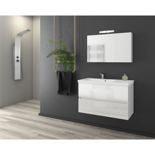 ΕΠΙΠΛΟ ΜΠΑΝΙΟΥ SET ΜΕ ΝΙΠΤΗΡΑ ΚΑΙ ΚΑΘΡΕΠΤΗ Drop Luxus 85 White Λάκα Γυαλιστερή 85 cm