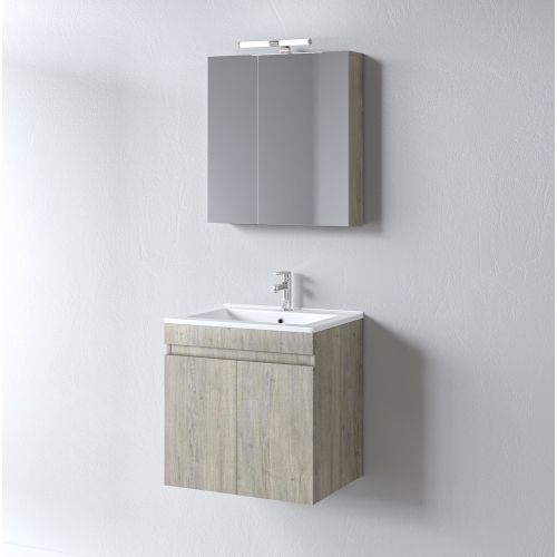 ΚΡΕΜΑΣΤΟ ΕΠΙΠΛΟΥ ΜΠΑΝΙΟΥ MARTIN OMEGA BEIGE OAK 60 Μπεζ - Καθρέφτη Νιπτήρα  - Πάγκο 58x44x60cm Μελαμίνη 16mm πάχος