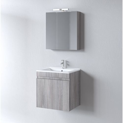 ΜΟΝΤΕΡΝΟ ΚΡΕΜΑΣΤΟ ΕΠΙΠΛΟΥ ΜΠΑΝΙΟΥ MARTIN OMEGA GRAY OAK 60 Καθρέφτη Νιπτήρα - Πάγκο 58x44x60cm Μελαμίνη 16mm πάχος