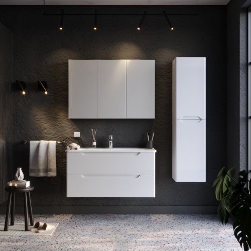 ΕΠΙΠΛΟ ΜΠΑΝΙΟ ΣΕΤ MARTIN PERLA Λευκό 100cm Λάκα MDF 18mm