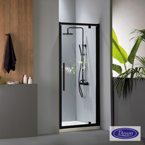 ΚΑΜΠΙΝΑ ΠΟΡΤΑ ΝΤΟΥΖΙΕΡΑΣ Devon Flow Pivot PF 90 C Black matt & 1 x F3/195-400 ΠΡΟΦΙΛ ΠΡΟΕΚΤΑΣΗΣ 91-94 x h 195 cm
