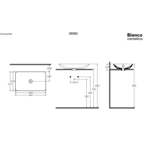 ΝΙΠΤΗΡΑΣ ΕΠΙΤΡΑΠΕΖΙΟΣ BIANCO Ceramica RIO 38060-300 White 60 x 37,7 cm