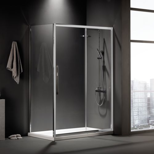 ΚΑΜΠΙΝΑ ΠΟΡΤΑ ΝΤΟΥΖΙΕΡΑΣ Devon Flow Slider SLF 110 C Χρώμιο & 1 x F3/195-100 ΠΡΟΦΙΛ ΠΡΟΕΚΤΑΣΗΣ 111-114x195cm
