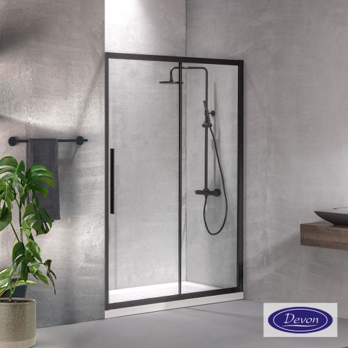 ΚΑΜΠΙΝΑ ΠΟΡΤΑ ΝΤΟΥΖΙΕΡΑΣ Devon Flow Slider SLF 140 C Black matt & 1 x F3/195-400 ΠΡΟΦΙΛ ΠΡΟΕΚΤΑΣΗΣ 141-144x195cm