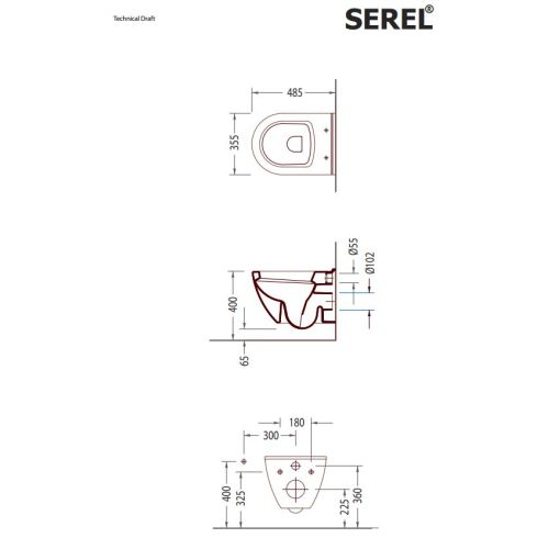 ΛΕΚΑΝΗ WC ΚΡΕΜΑΣΤΗ ΜΕ ΚΑΛΥΜΜΑ ΒΑΚΕΛΙΤΗ SEREL SMART SM1200 White 48,5 x 35,5 cm