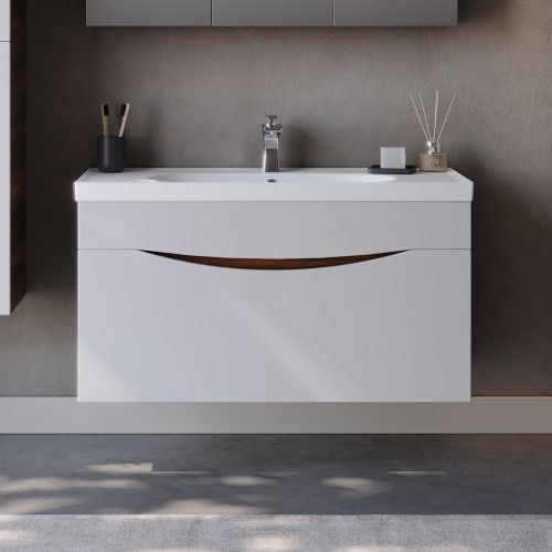 ΠΑΓΚΟΣ ΜΕ ΝΙΠΤΗΡΑ ΕΠΙΠΛΟ ΜΠΑΝΙΟ MARTIN SMILE ΛΕΥΚΟ / BAROK 100cm Mat Λάκα  MDF 18mm