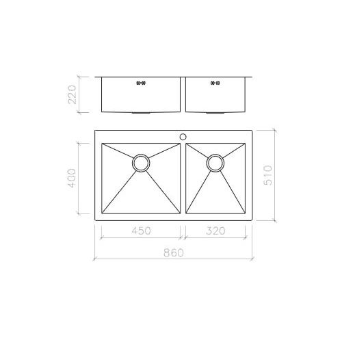 ΝΕΡΟΧΥΤΗΣ ΕΝΘΕΤΟΣ MACART Square N-175 Inox Λείος 86x51 cm