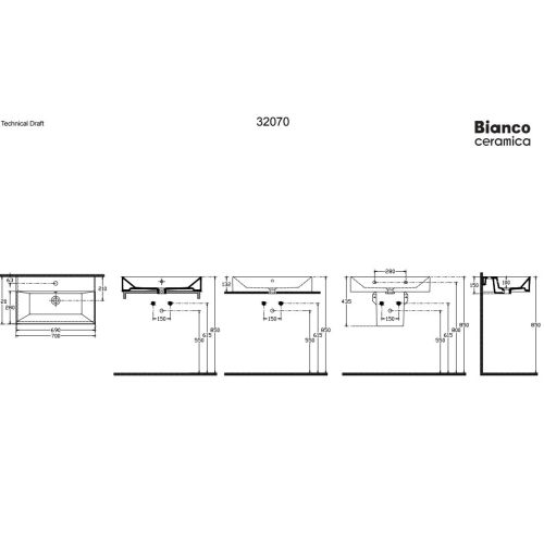 ΝΙΠΤΗΡΑΣ BIANCO Ceramica TETRA N 32070 White 70 x 42 cm
