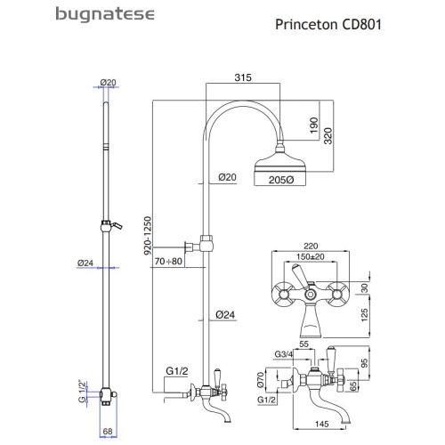 ΜΠΑΤΑΡΙΑ ΝΤΟΥΖΙΕΡΑΣ ΜΕ ΚΟΛΩΝΑ ΠΛΗΡΕΣ Bugnatese PRINCETON CD 801 Bronze