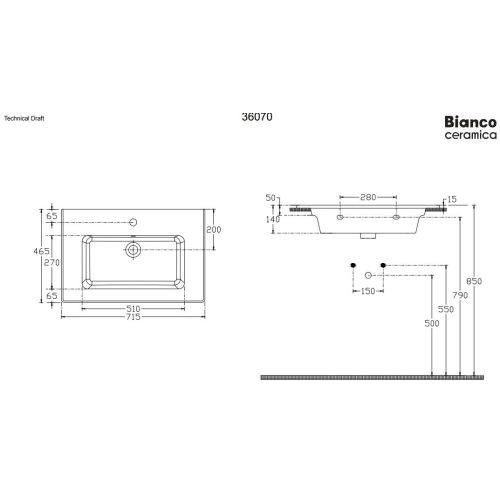 ΝΙΠΤΗΡΑΣ ΕΠΙΚΑΘΗΜΕΝΟΣ BIANCO Ceramica FLAT 36070 White 71,5 x 46,5 cm