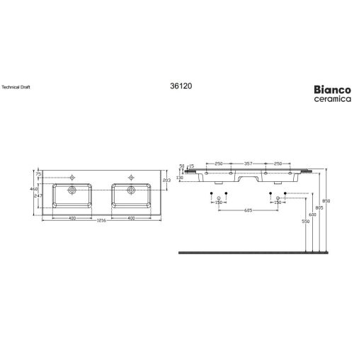 ΝΙΠΤΗΡΑΣ ΚΡΕΜΑΣΤΟΣ Η ΕΠΙΚΑΘΗΜΕΝΟΣ BIANCO Ceramica FLAT 36120 White 121,6 x 46 cm