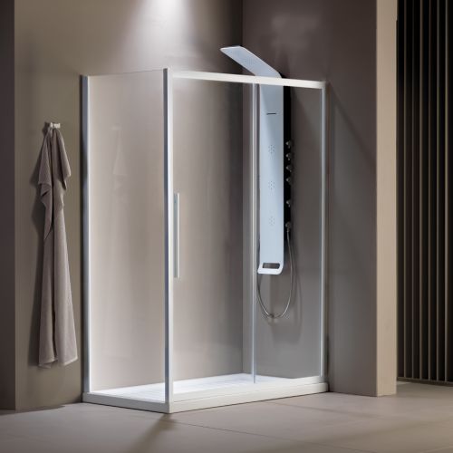 ΚΑΜΠΙΝΑ ΠΟΡΤΑ ΝΤΟΥΖΙΕΡΑΣ Devon Flow Slider SLF 140 C White matt & 1 x F3/195-300 ΠΡΟΦΙΛ ΠΡΟΕΚΤΑΣΗΣ