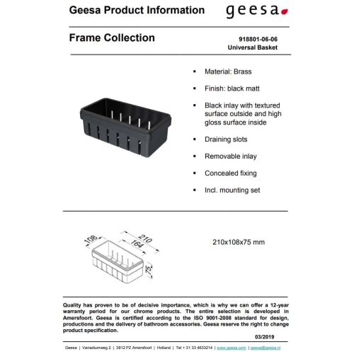 ΕΠΙΤΟΙΧΗ ΣΑΠΟΥΝΟΘΗΚΗ - ΜΠΟΥΚΑΛΟΘΗΚΗ GEESA FRAME 8801 Black Matt