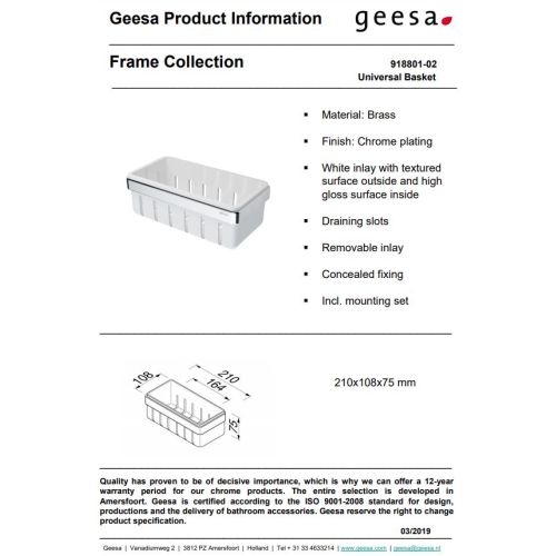 ΕΠΙΤΟΙΧΗ ΣΑΠΟΥΝΟΘΗΚΗ - ΜΠΟΥΚΑΛΟΘΗΚΗ GEESA FRAME 8801 White Matt / Chrome