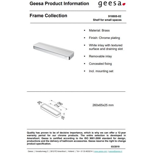 ΕΤΑΖΕΡΑ ΤΟΙΧΟΥ GEESA FRAME 8805 White Matt / Chrome 26cm