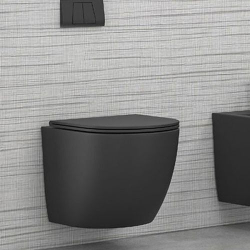 Karag Milos LT 046E-NRMΒ Rimless Λεκάνη Κρεμαστή Με Κάλυμμα Μαύρο Ματ 36 x 49,5 x 33 cm