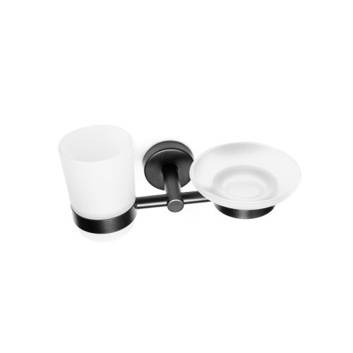 Ποτηροθήκη & σαπουνοθήκη γυάλινη μαύρες ματ UNO KARAG