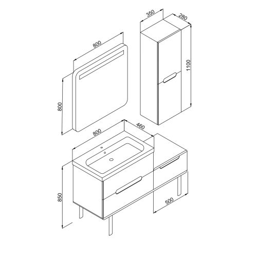ΣΕΤ ΕΠΙΠΛΟ ΜΠΑΝΙΟΥ MARTIN MASAL White MDF 18mm Λάκα 130 Πάγκο 130x46x85cm