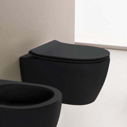 ΛΕΚΑΝΗ WC ΚΡΕΜΑΣΤΗ ΜΕ ΚΑΛΥΜΜΑ SCARABEO MOON Clean Flush® Ardesia (Black Matt) 50,5x36 cm