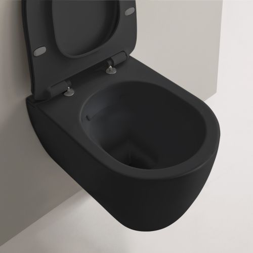 ΛΕΚΑΝΗ WC ΚΡΕΜΑΣΤΗ ΜΕ ΚΑΛΥΜΜΑ SCARABEO MOON Clean Flush® Ardesia (Black Matt) 50,5x36 cm