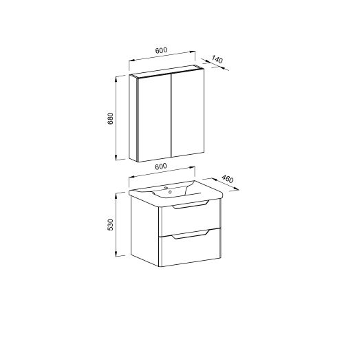 ΕΠΙΠΛΟ ΜΠΑΝΙΟ ΠΑΓΚΟΣ ΜΕ ΝΙΠΤΗΡΑ MARTIN PERLA  Anthracite 60cm Λάκα MDF 18mm