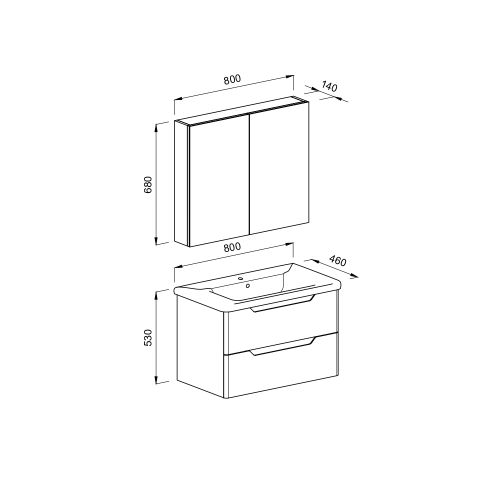 ΕΠΙΠΛΟ ΜΠΑΝΙΟ ΠΑΓΚΟΣ ΜΕ ΝΙΠΤΗΡΑ MARTIN PERLA Anthracite 80cm Λάκα MDF 18mm