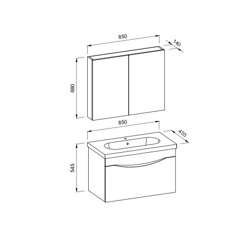 ΕΠΙΠΛΟ ΜΠΑΝΙΟ ΣΕΤ MARTIN SMILE ΛΕΥΚΟ / BAROK 85cm Mat Λάκα  MDF 18mm