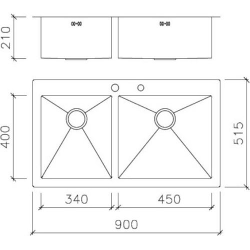 ΝΕΡΟΧΥΤΗΣ ΕΝΘΕΤΟΣ MACART Square N-175 Inox Λείος 90x51,5 cm