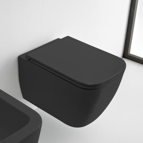 ΛΕΚΑΝΗ WC ΚΡΕΜΑΣΤΗ ΜΕ ΚΑΛΥΜΜΑ SCARABEO TEOREMA Clean Flush® Black Matt 52x36 cm