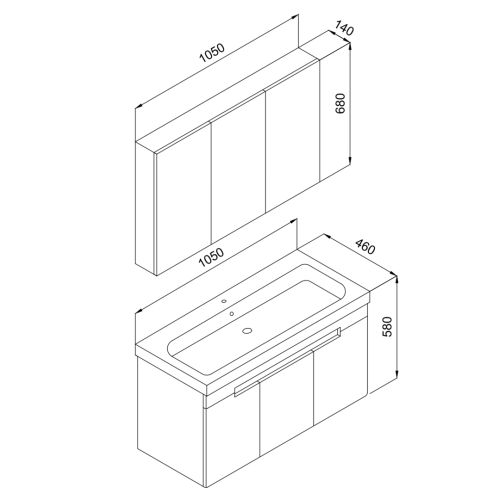 ΕΠΙΠΛΟ ΜΠΑΝΙΟ ΚΟΜΠΛΕ MARTIN TREND ΑΝΘΡΑΚΙ 105cm Λάκα Ματ MDF 18mm