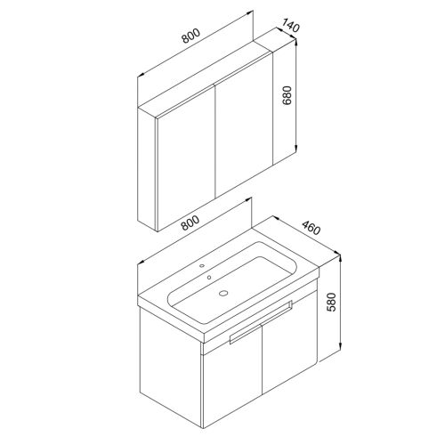 ΕΠΙΠΛΟ ΜΠΑΝΙΟ ΚΟΜΠΛΕ MARTIN TREND ΑΝΘΡΑΚΙ 80cm Λάκα Ματ MDF 18mm