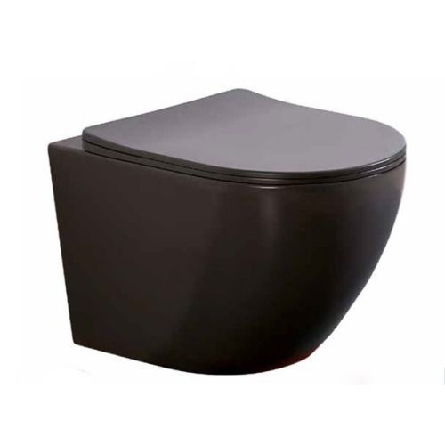 ΛΕΚΑΝΗ WC ΚΡΕΜΑΣΤΗ ΜΕ Soft Close ΚΑΛΥΜΜΑ KLP VERA RIMLESS Black Matt 49x37 cm