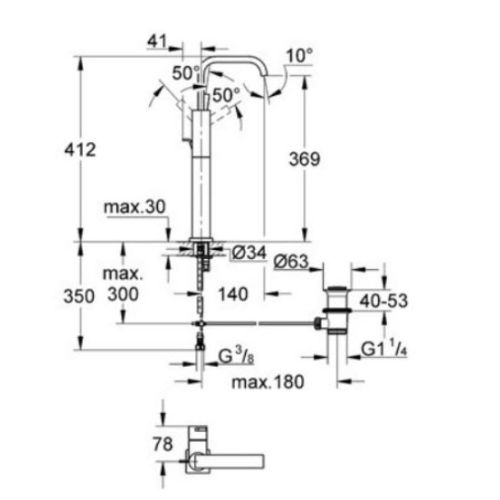 GROHE ALLURE 32249 ΜΠΑΤΑΡΙΑ ΝΙΠΤΗΡΑ ΕΠΙΤΡΑΠΕΖΙΑ