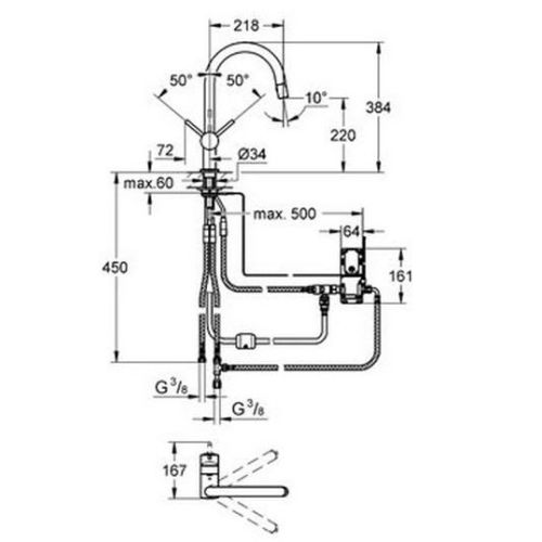 ΜΠΑΤΑΡΙΑ ΚΟΥΖΙΝΑΣ GROHE MINTA C 31358 DCO S