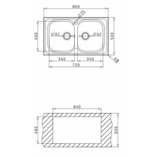 Νεροχύτης Ένθετος PYRAMIS AMALTIA (86X50) 2B