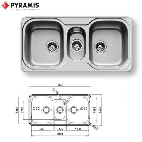 Νεροχύτης Λείος Ένθετος Pyramis Space Mini (96χ48)
